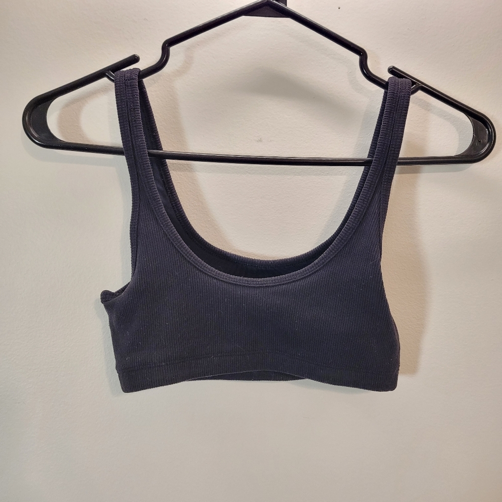 TNA Aritzia XS Black Ribbed Tank Bralette Sports Bra Active